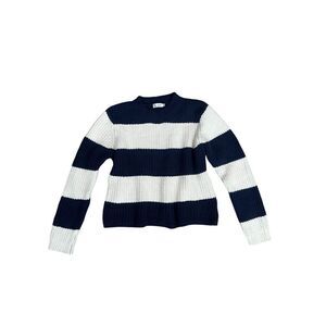 Carve Designs Organic Cotton/Wool Striped Chunky Knit Sweater Navy/Cream XL